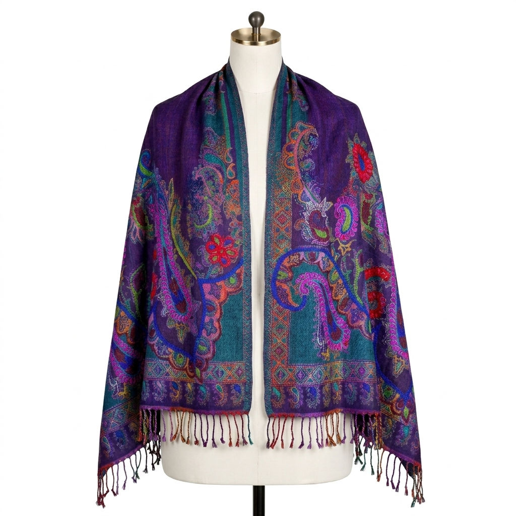 Violet Wool Embroidery Shawl/Schal